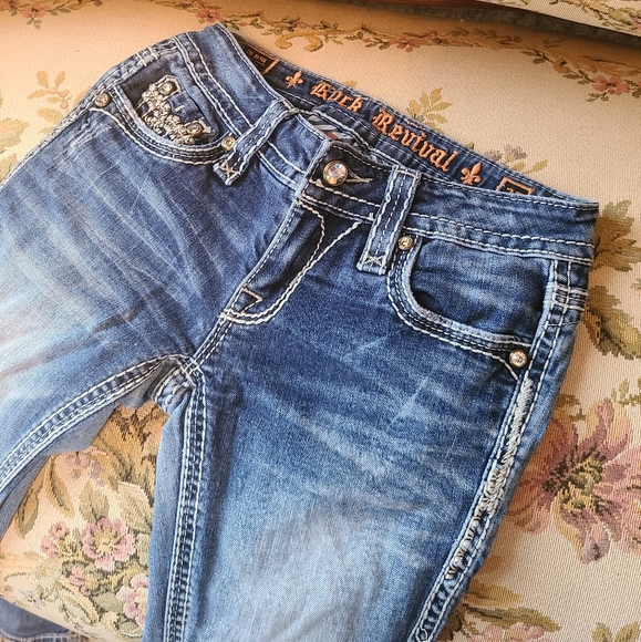 Rock Revival Betty Boot Size 25 Distressed Blue Jeans - Picture 4 of 13